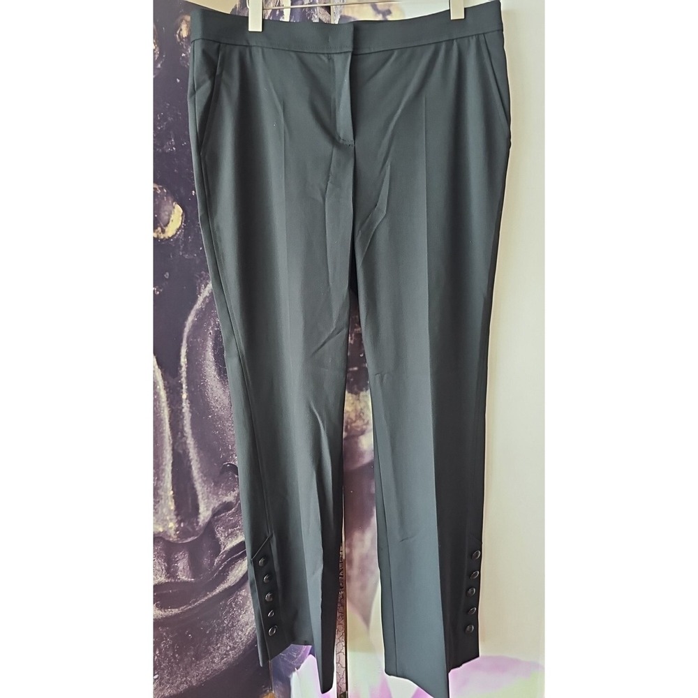 Escada SPORT Flat Front Black Straight Leg Button Slit Hem Wide Leg Pant 44 YJ01